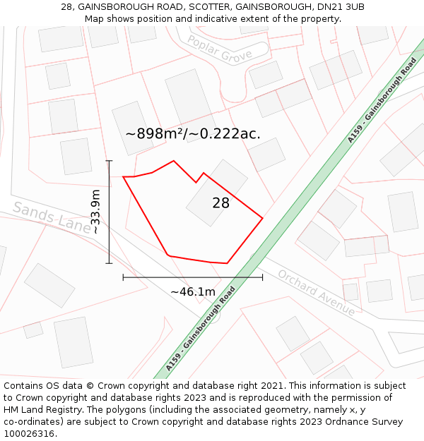 28, GAINSBOROUGH ROAD, SCOTTER, GAINSBOROUGH, DN21 3UB: Plot and title map