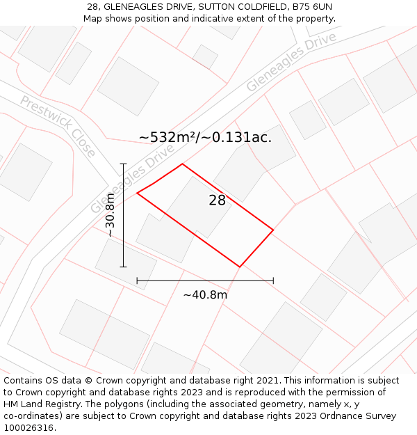 28, GLENEAGLES DRIVE, SUTTON COLDFIELD, B75 6UN: Plot and title map