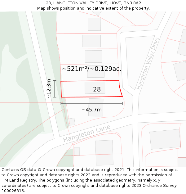 28, HANGLETON VALLEY DRIVE, HOVE, BN3 8AP: Plot and title map