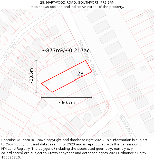 28, HARTWOOD ROAD, SOUTHPORT, PR9 9AN: Plot and title map