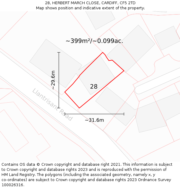 28, HERBERT MARCH CLOSE, CARDIFF, CF5 2TD: Plot and title map