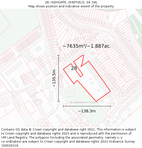 28, HIGHGATE, SHEFFIELD, S9 1WL: Plot and title map