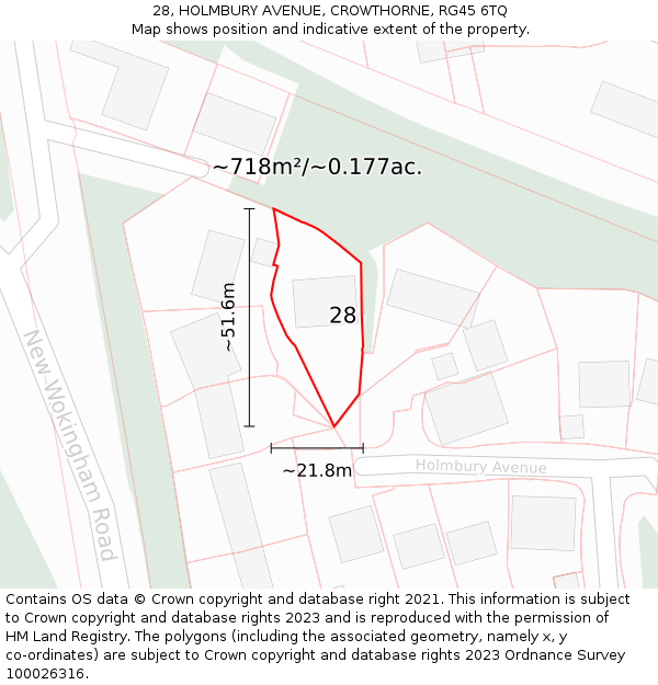 28, HOLMBURY AVENUE, CROWTHORNE, RG45 6TQ: Plot and title map