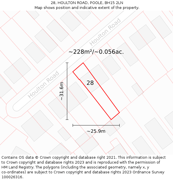 28, HOULTON ROAD, POOLE, BH15 2LN: Plot and title map