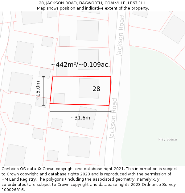 28, JACKSON ROAD, BAGWORTH, COALVILLE, LE67 1HL: Plot and title map