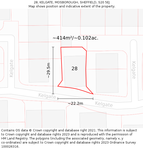 28, KELGATE, MOSBOROUGH, SHEFFIELD, S20 5EJ: Plot and title map