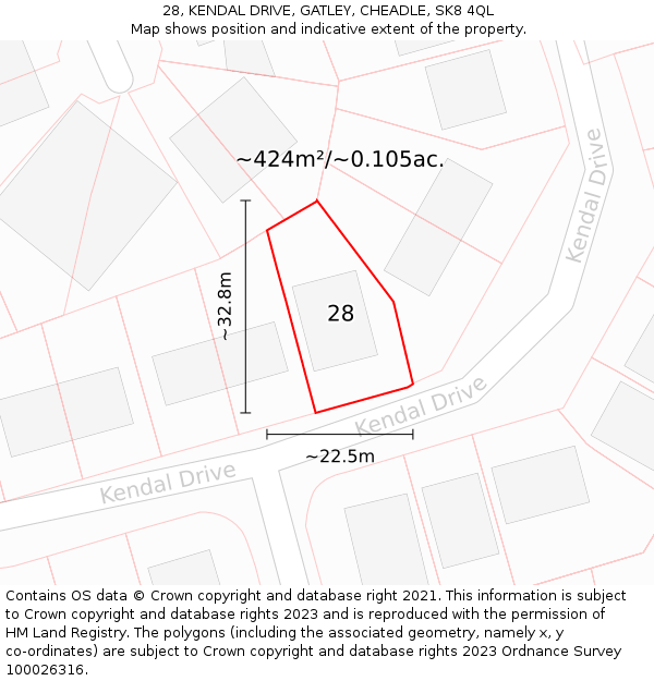 28, KENDAL DRIVE, GATLEY, CHEADLE, SK8 4QL: Plot and title map