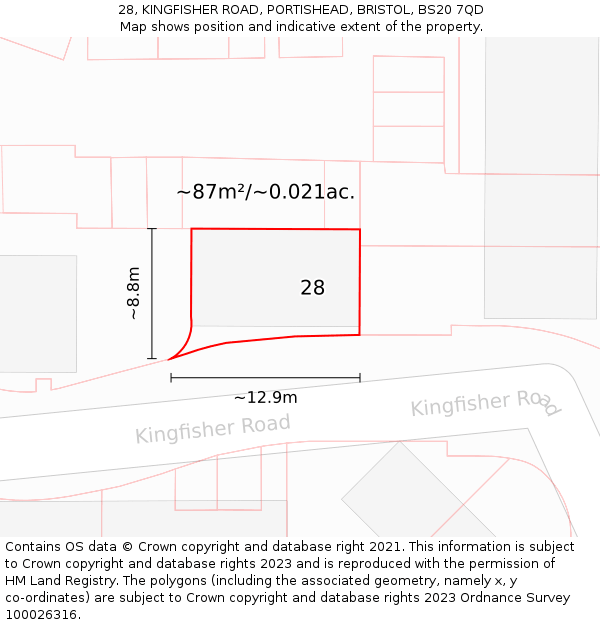 28, KINGFISHER ROAD, PORTISHEAD, BRISTOL, BS20 7QD: Plot and title map