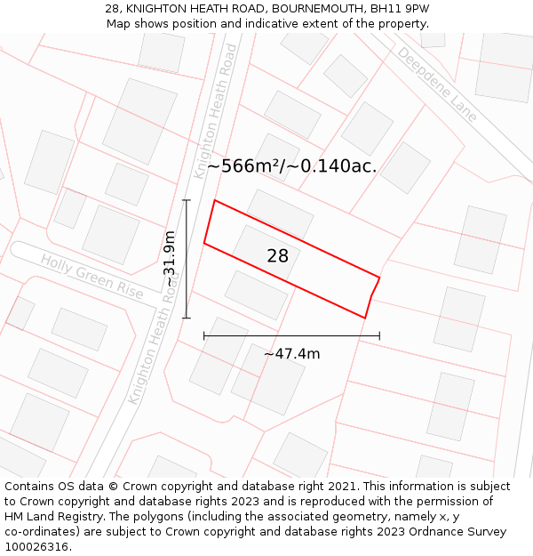 28, KNIGHTON HEATH ROAD, BOURNEMOUTH, BH11 9PW: Plot and title map