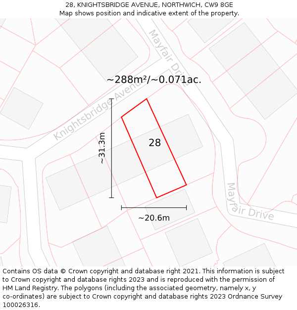 28, KNIGHTSBRIDGE AVENUE, NORTHWICH, CW9 8GE: Plot and title map