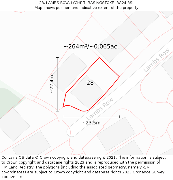 28, LAMBS ROW, LYCHPIT, BASINGSTOKE, RG24 8SL: Plot and title map