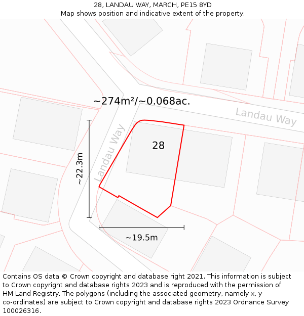 28, LANDAU WAY, MARCH, PE15 8YD: Plot and title map