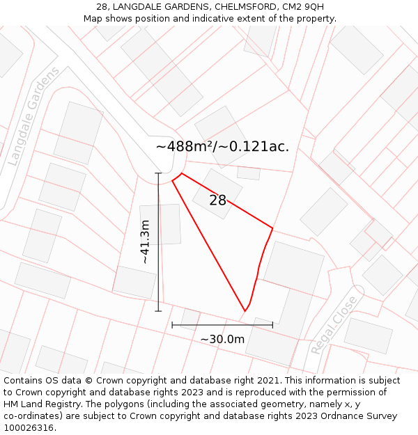 28, LANGDALE GARDENS, CHELMSFORD, CM2 9QH: Plot and title map