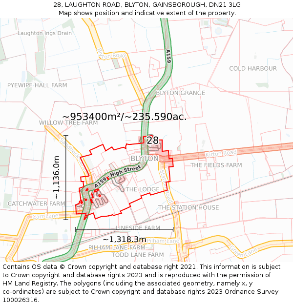 28, LAUGHTON ROAD, BLYTON, GAINSBOROUGH, DN21 3LG: Plot and title map