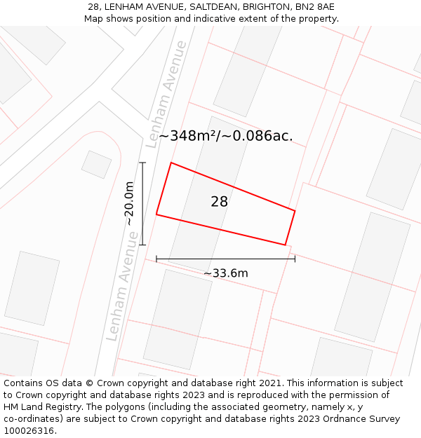 28, LENHAM AVENUE, SALTDEAN, BRIGHTON, BN2 8AE: Plot and title map