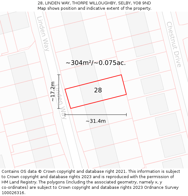 28, LINDEN WAY, THORPE WILLOUGHBY, SELBY, YO8 9ND: Plot and title map