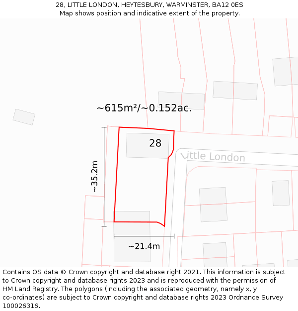 28, LITTLE LONDON, HEYTESBURY, WARMINSTER, BA12 0ES: Plot and title map