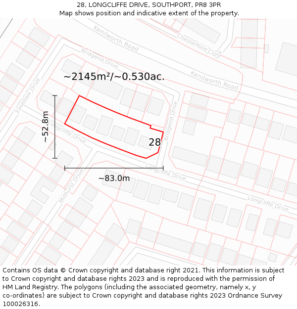 28, LONGCLIFFE DRIVE, SOUTHPORT, PR8 3PR: Plot and title map