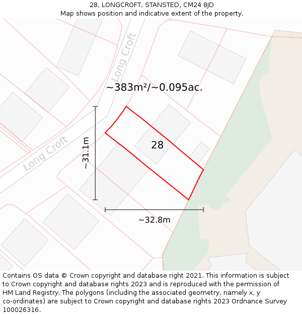 28, LONGCROFT, STANSTED, CM24 8JD: Plot and title map