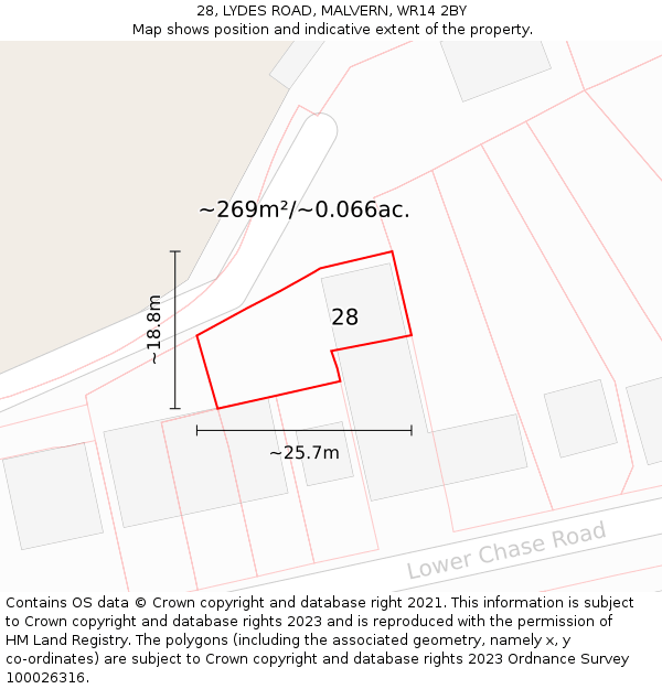 28, LYDES ROAD, MALVERN, WR14 2BY: Plot and title map