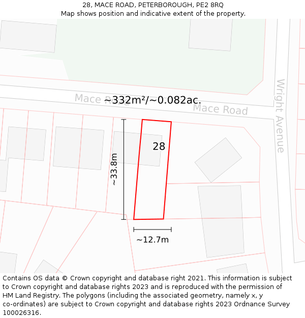 28, MACE ROAD, PETERBOROUGH, PE2 8RQ: Plot and title map