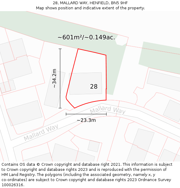 28, MALLARD WAY, HENFIELD, BN5 9HF: Plot and title map