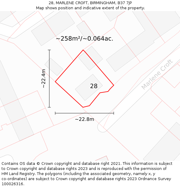 28, MARLENE CROFT, BIRMINGHAM, B37 7JP: Plot and title map