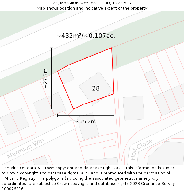 28, MARMION WAY, ASHFORD, TN23 5HY: Plot and title map