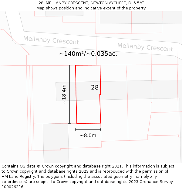 28, MELLANBY CRESCENT, NEWTON AYCLIFFE, DL5 5AT: Plot and title map