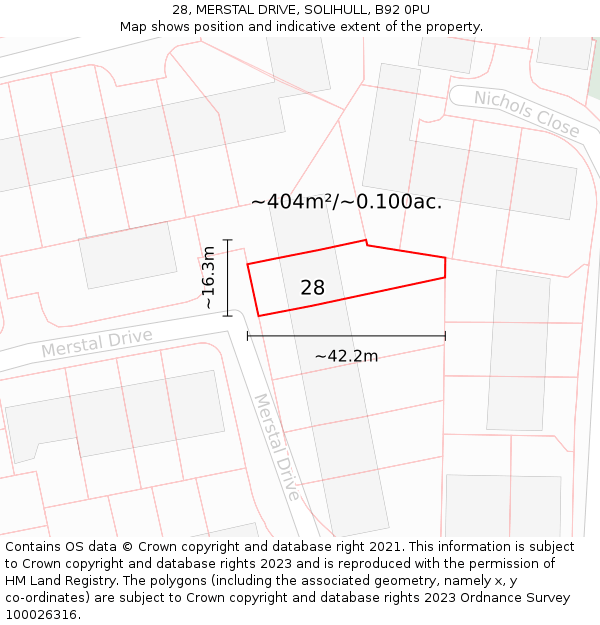 28, MERSTAL DRIVE, SOLIHULL, B92 0PU: Plot and title map