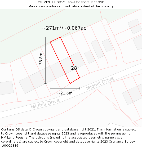 28, MIDHILL DRIVE, ROWLEY REGIS, B65 9SD: Plot and title map