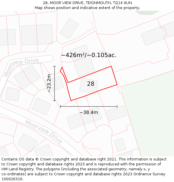 28, MOOR VIEW DRIVE, TEIGNMOUTH, TQ14 9UN: Plot and title map