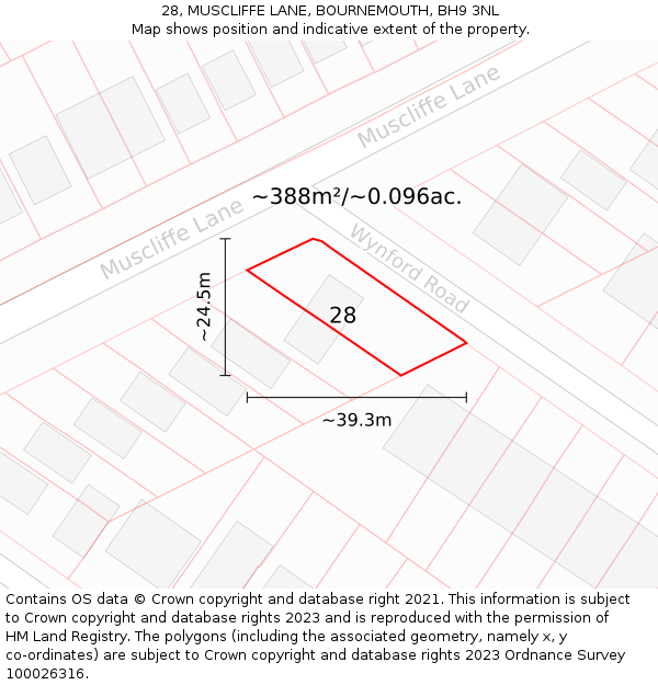 28, MUSCLIFFE LANE, BOURNEMOUTH, BH9 3NL: Plot and title map