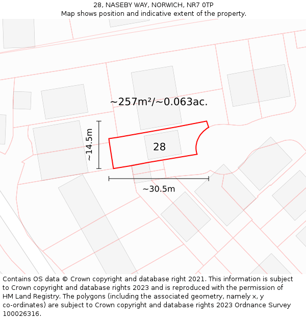 28, NASEBY WAY, NORWICH, NR7 0TP: Plot and title map