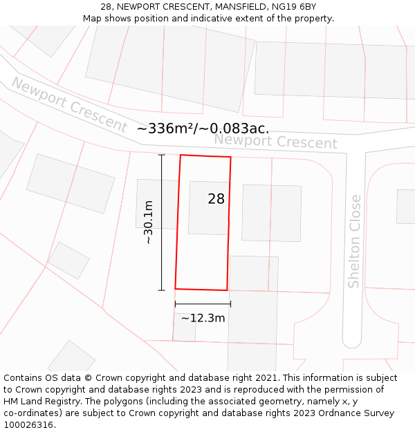 28, NEWPORT CRESCENT, MANSFIELD, NG19 6BY: Plot and title map