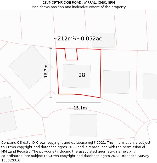 28, NORTHRIDGE ROAD, WIRRAL, CH61 8RH: Plot and title map