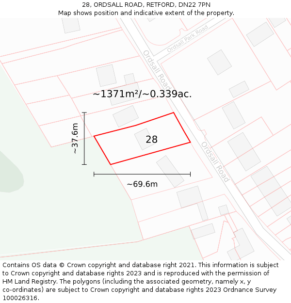 28, ORDSALL ROAD, RETFORD, DN22 7PN: Plot and title map