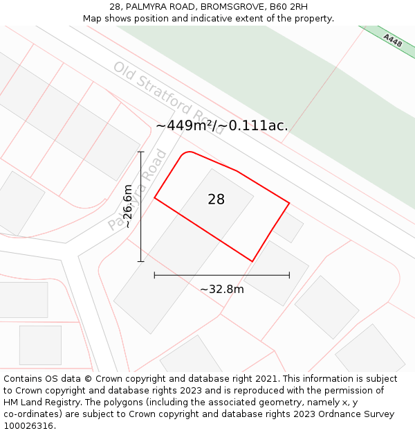 28, PALMYRA ROAD, BROMSGROVE, B60 2RH: Plot and title map