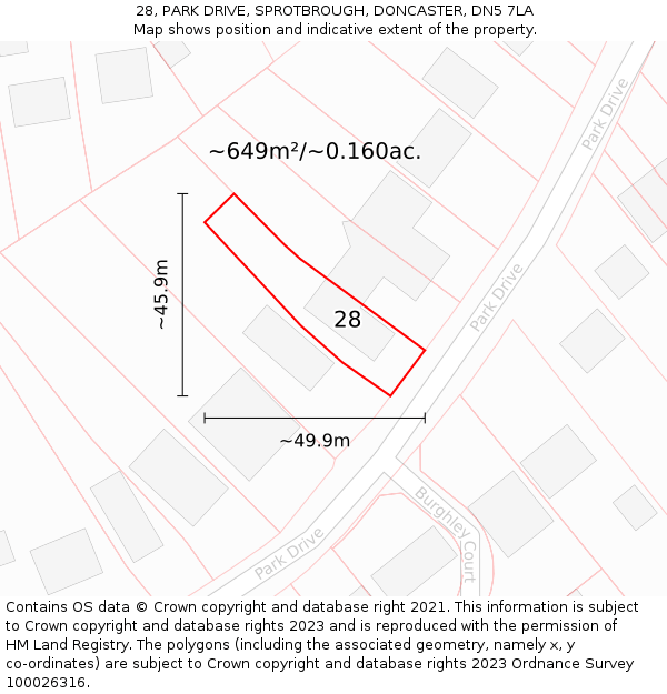 28, PARK DRIVE, SPROTBROUGH, DONCASTER, DN5 7LA: Plot and title map