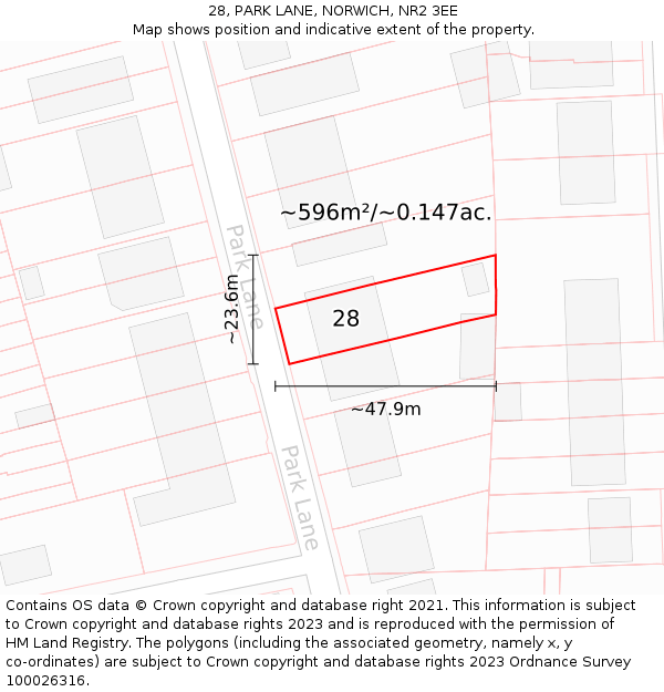 28, PARK LANE, NORWICH, NR2 3EE: Plot and title map