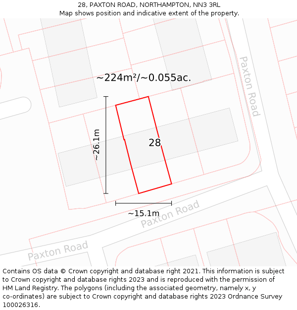 28, PAXTON ROAD, NORTHAMPTON, NN3 3RL: Plot and title map