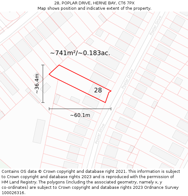 28, POPLAR DRIVE, HERNE BAY, CT6 7PX: Plot and title map