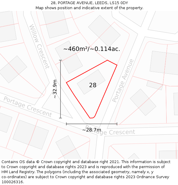 28, PORTAGE AVENUE, LEEDS, LS15 0DY: Plot and title map