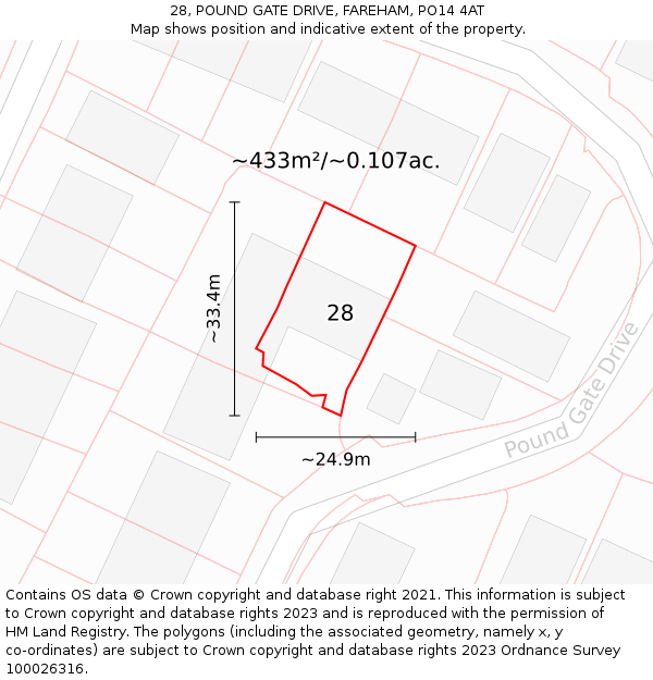 28, POUND GATE DRIVE, FAREHAM, PO14 4AT: Plot and title map
