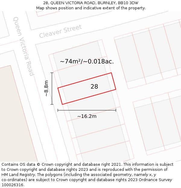 28, QUEEN VICTORIA ROAD, BURNLEY, BB10 3DW: Plot and title map