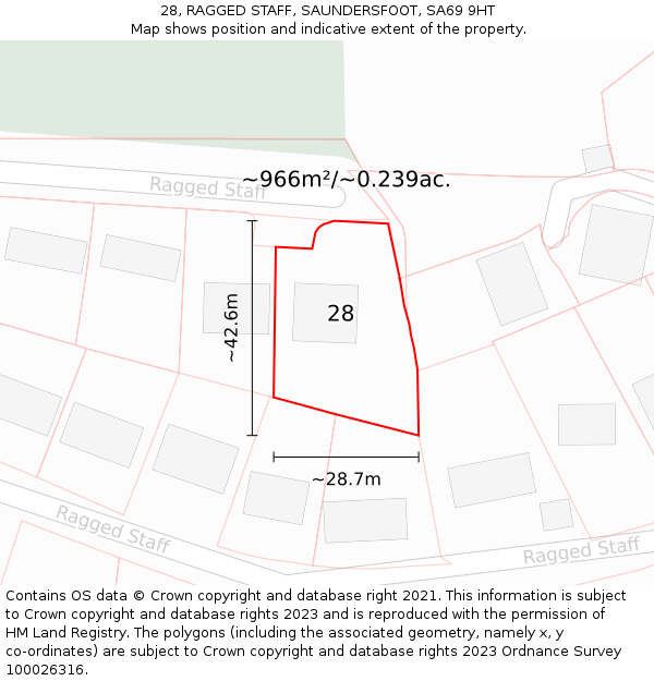 28, RAGGED STAFF, SAUNDERSFOOT, SA69 9HT: Plot and title map