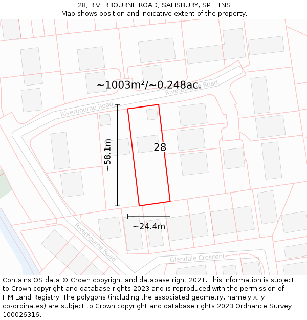 28, RIVERBOURNE ROAD, SALISBURY, SP1 1NS: Plot and title map