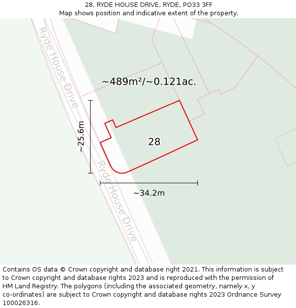 28, RYDE HOUSE DRIVE, RYDE, PO33 3FF: Plot and title map