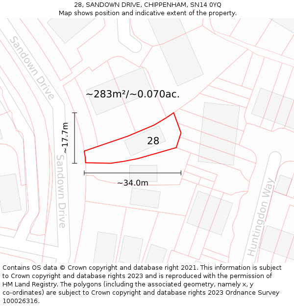 28, SANDOWN DRIVE, CHIPPENHAM, SN14 0YQ: Plot and title map