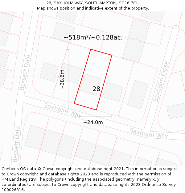 28, SAXHOLM WAY, SOUTHAMPTON, SO16 7GU: Plot and title map